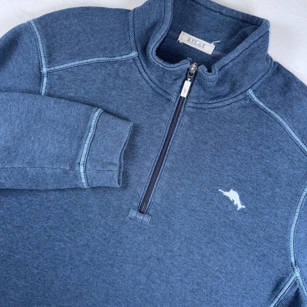 Tommy Bahama Relax Pullover Mens Medium Blue 1/4 Zip Cotton 143-TR21966
